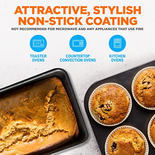 8-Piece Nonstick Stackable Bakeware Set - PFOA, PFOS, PTFE Free Baking Tray Set w/Non-Stick Coating, 450°F Oven Safe, Round Cake, Loaf, Muffin, Wide/Square Pans, Cookie Sheet (Blue)