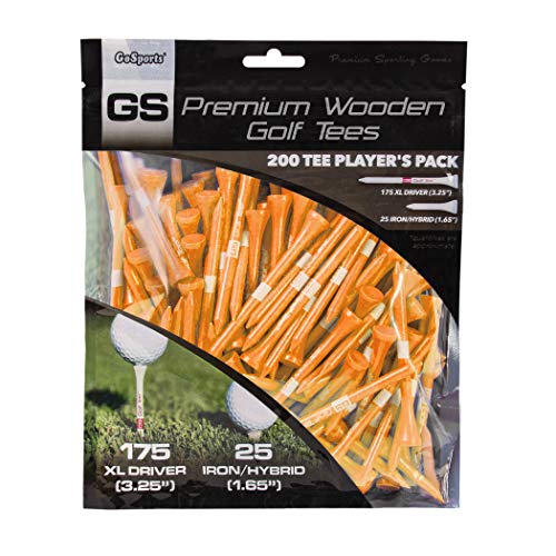 GoSports 3.25" XL Premium Wooden Golf Tees - 200 XL Tee Player's Pack Driver and Iron/Hybrid Tees, Choose Your Tee Color