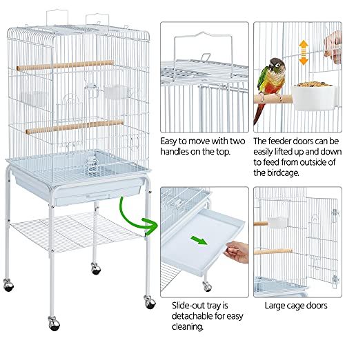 Yaheetech Play Open Top Parrot Bird Cages for Sun Parakeet Cockatiel Green Cheek Conure Lovebird w/Detachable Rolling Stand, White