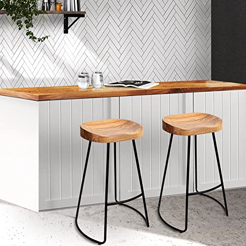 Artiss Bar Stools Stool Set of 2 Kitchen Counter Barstools Dining Chair Chairs Vintage Industrial Style Natural in 65cm Seat Height Floor for Home Bar Dining Room Cafe Outdoor Indoor