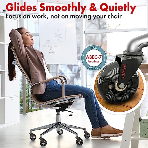 Professional Office Chair Wheels 10mm Stem - FIT IKEA Chairs ONLY - 3'' Replacement Rubber Chair Casters - Best Protection for Your Hardwood Floors Without Any Chair MATS