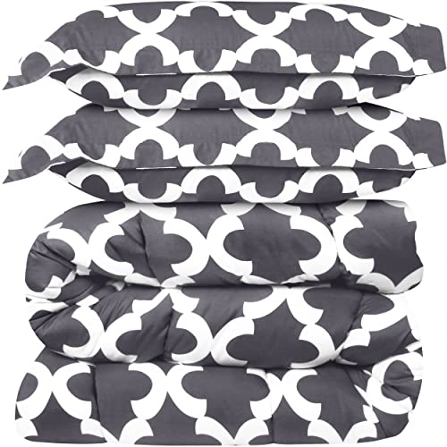 (Queen, Grey) - Printed Comforter Set (Grey, Queen) with 2 Pillow Shams - Luxurious Soft Brushed Microfiber - Goose Down Alternative Comforter by Utopia Bedding