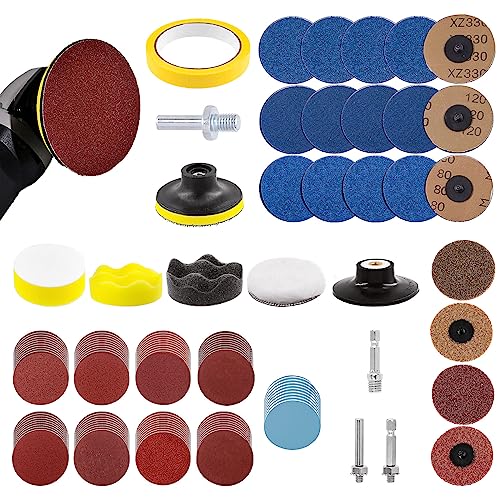 Swpeet 120 Pcs Sanding Disc Backing Pads Kit, 3 Inch Sanding Discs for Drill Polishing Die Grinder Attachment, Sanding Discs Includes 75-3000 Grit, Zirconia Roll Lock Discs, 1/4" and 2/5" Hex Shank