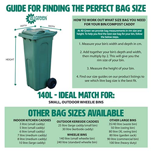 140 Litre x 10 Bags Compost Bag Compostable Wheelie Bin Liner - Biodegradeable Sacks/Liners - EN 13432 - Compostable 140L Bags with Composting Guide