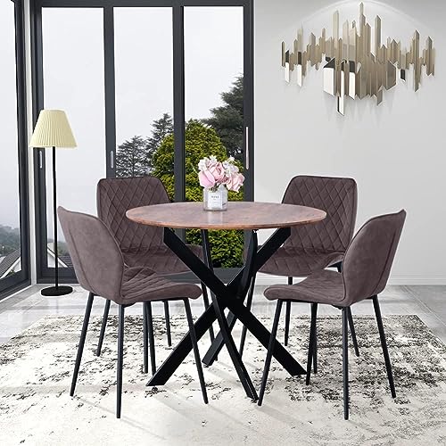 𝐆𝐎𝐋𝐃𝐅𝐀𝐍 Wood Kitchen Table, Round Dining Table, Modern Dinner Table with Metal Legs for Living Room, Dining Room Kitchen (Wood and Black)