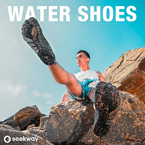 SEEKWAY Water Shoes Men Women Adult Quick-Dry Aqua Sock Barefoot for Beach Swim River Pool Lake Hiking Kayaking Surfing, 1b-406 Black, 9.5 Women/8 Men