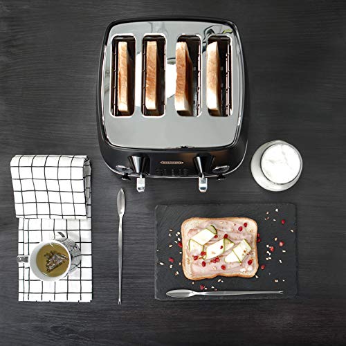 De'Longhi Distinta Moments 4 Slice Toaster CTIN4003BK, Dual Control Panel, Extra-lift, Removable Crumb Trays, 6 Browning Levels, Black