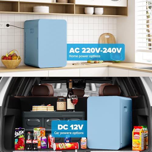 ADVWIN Mini Fridge 22 Liter Compact Car Refrigerator, 220V AC/ 12V DC Personal Fridge Cooler, Blue