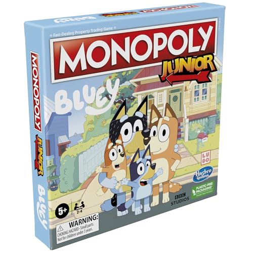 Monopoly Junior: Bluey Edition Board Game for Kids Ages 5+, Play as Bluey, Bingo, Mum, and Dad, Features Artwork from The Animated Series