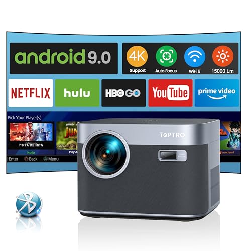 【Auto Focus/Keystone】 Projector Native 1080P Support 4K, TOPTRO 15000 Lumens 5G WiFi Bluetooth Projector with Android System & Built-in Apps, Outdoor Video Projector Home Theater for Android/iOS/PS5