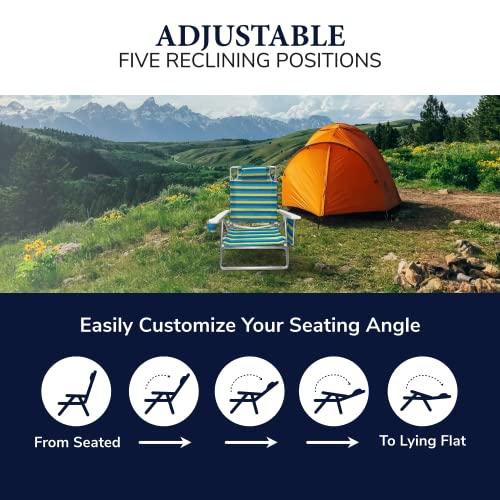 Caribbean Joe Folding Beach Chair, 5 Position Lightweight, Portable Reclining Outdoor Camping Chair with Headrest, Shoulder Strap, and Cup Holder, Bold Stripe