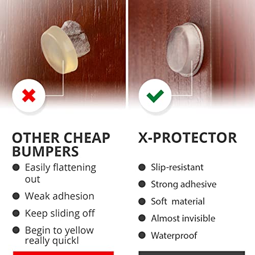 Cabinet Door Bumpers X-PROTECTOR - Premium Cabinet Bumpers 100 pcs 12.5 mm Sound Dampening Door Bumper & Glass table top Bumpers! Best Rubber Bumpers! Glass & Surface protection with our Furniture Bumpers!