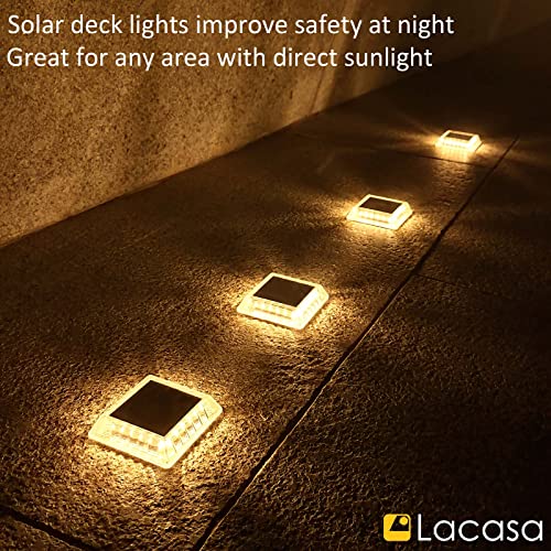Lacasa Solar Deck Lights, 4 Pack 30LM LED Dock Lights Warm White 2700K, Outdoor Solar Powered Step Lights Light up All Night IP68 Waterproof Auto ON/Off for Garden Stairs Driveway Pathway Lighting