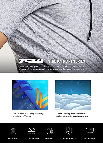 TSLA 3 Pack Men's Short Sleeve Pullover Hoodies, Dry Fit Running Workout Shirts, Athletic Fitness & Gym Shirt MTS70-KVG_X-Large