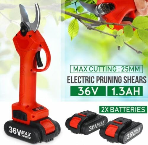 Electric Pruning Shear Rechargeable Garden Scissors Cordless Secateur Tree Branches Cutter + 2 Batteries