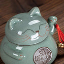 BESPORTBLE Chinese Tea Tins Ceramic Fortune Cat Tea Jar Japanese Maneki Neko Tea Canisters Porcelain Lucky Cat Candy Containers Wealth Lucky Cat Collectible Figurine for Home Kitchen L Pepper Bottle