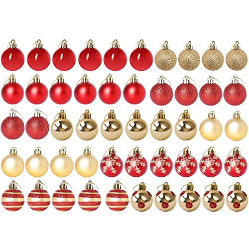 iDopick 50 Pcs Christmas Ball Ornaments, 40mm Red and Gold Christmas Tree Balls, Shatterproof Ornaments Set for Xmas Tree Holiday Party Wedding Decoration (4CM)