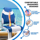 Dreizack High Back Boat Seat,Folding Boat Seat,2 Pack,deluxe,universal size,mounting screws included (Blue White)