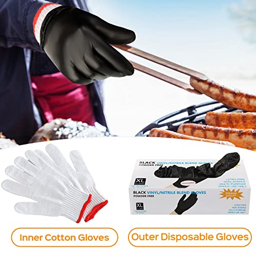 100 Pcs Grilling Gloves Kit Disposable BBQ Gloves with 2 Pairs Cotton Liners Grilling Gloves Cooking Gloves Latex Free Nitrile Gloves for Outdoor Grilling Barbecue Cooking