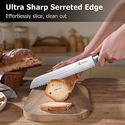 PAUDIN Bread Knife, 8 Inch Bread Slicing Knife, German High Carbon Stainless Steel Serrated Edge Knife with Ergonomic Handle, for Homemade, Crusty Bread