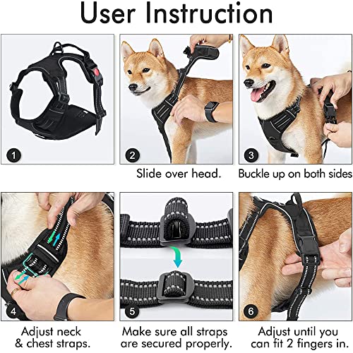 AMAGOOD Dog Harness, NNo Choke Front Lead Dog Reflective Harness, 2 Lockable Quick-snap and Adjustable Soft Padded Pet Vest with Easy Control Handle for Small to Large Dogs,Green,Large