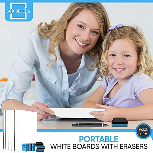 Set of 24 Small White Board Dry Erase Boards Classroom Pack Mini White Boards 9"x12” Double Sided Personal Whiteboards for Students Teachers School Supplies Lapboards l 24 Mini Erasers Incl