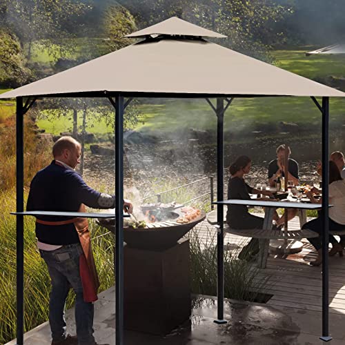 Grill Gazebo Replacement 5' x 8' Canopy Roof, Outdoor BBQ Gazebo Canopy Top Cover, Double Tired Grill Shelter Cover with Durable Polyester Fabric, Khaki