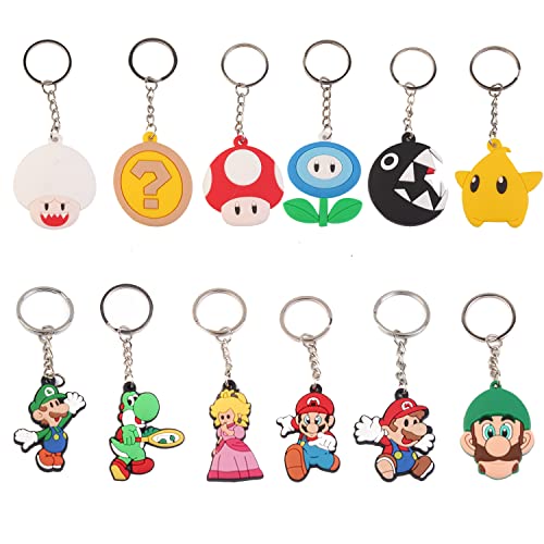 ZEADERS Super Mario Inspired Keychains, Mario Cartoon Theme Party Supplies for Kid's Party Favor Gift 24Pcs
