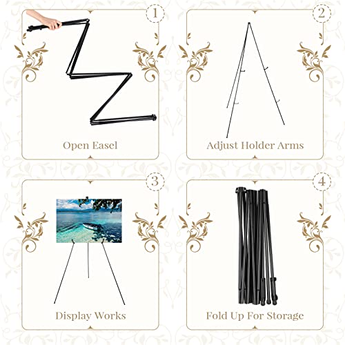 10 Pcs 65 Inch Display Easel Metal Display Holders with Bag Picture Easel Stand Black Painting Easel Art Easel Canvas Holder Stand Portable Tabletop Easel for Wedding Signs Poster, Hold 44 Lbs