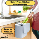 JMBF - Hanging Trash Can for Kitchen Cabinet Door with Lid,Garbage Can for Bathroom/Cupboard/Bedroom/Office -Wall Mounted Counter Waste Compost Bin-Mountable Indoor Compost Bucket | 2.4 Gallon-(Gray)