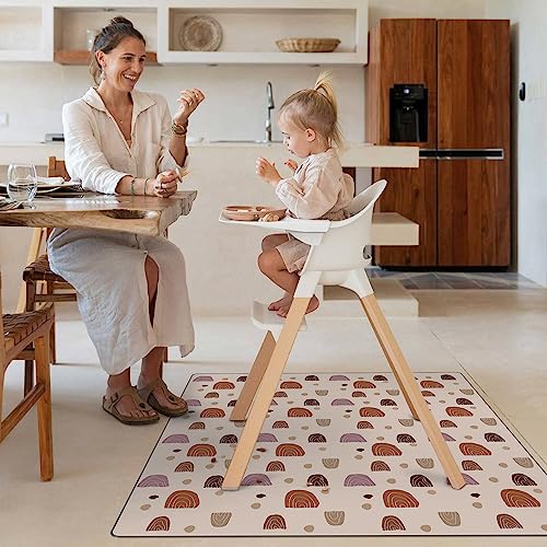 Baby Splat Mat for Under High Chair, 51 x 51 Inch Boho Splash Mat, Waterproof and Washable Spill Mat, Anti-Slip Floor Protector for Arts, Crafts, Playtime - Rainbow