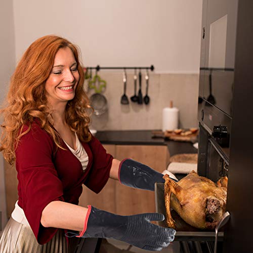 Rayocon BBQ Grill Gloves 932°F Heat Resistance Barbecue Grilling Gloves Smoker Kitchen Oven Mitts Cooking Gloves for Turkey Fryer/Smoking/Baking/Welding/Frying(14 INCH)