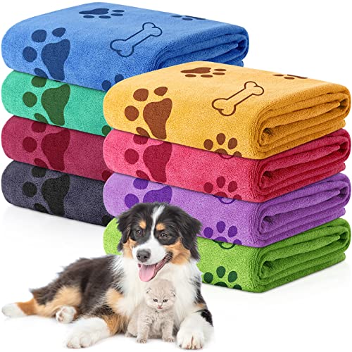 Chumia 8 Pcs Bulk Dog Towels for Drying Dogs Cats Pet Towels Puppy Microfiber Quick Drying Dog Paw Bath Towel Pet Bathing Supplies Absorbent for Medium Dogs Pets Shower (Colorful, 40 x 24 Inch)