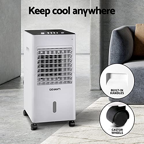 Devanti Portable Air Conditioner Purifier Humidifier Water Cooler Purifiers Cooling Fan Conditioners Aircondition Home Office Room Bedroom Coolers Adjustable Louvres White