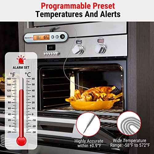 ThermoPro TP610 Dual Probe Meat Thermometer with Temperature Alarm, Rechargeable Instant Read Food Thermometer with Rotating LCD Screen, Waterproof Cooking Thermometer for Grilling, Smoker, BBQ, Oven