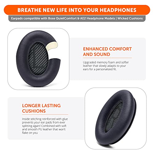 WC Wicked Cushions Upgraded Replacement Ear Pads for Bose QC35 & QC35ii (QuietComfort 35) Headphones & More - Softer Leather, Luxurious Memory Foam, Added Thickness, Extra Durability | Black