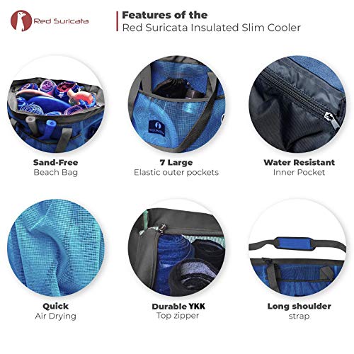Red Suricata Large Mesh Beach Bag – Mesh Beach Tote Bag with Pockets - Beach Bags and Totes for Women with Zipper & 7 Large Elastic Pockets for Beach Accessories - Water Aerobics Bag (Celeste Light Blue/Grey)