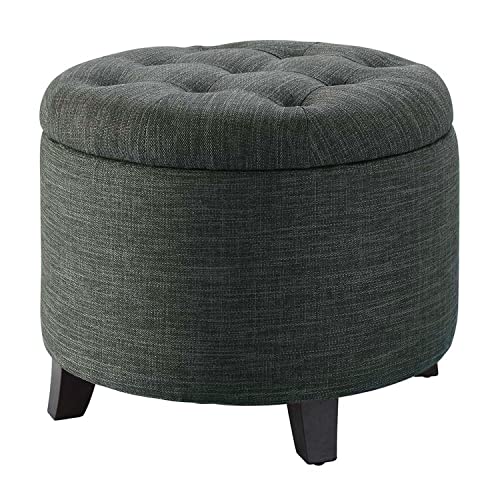 Convenience Concepts Designs4Comfort Round Storage Ottoman 19.75" - Versatile Contemporary Foot Stool for Living Room, Office, Gray Fabric