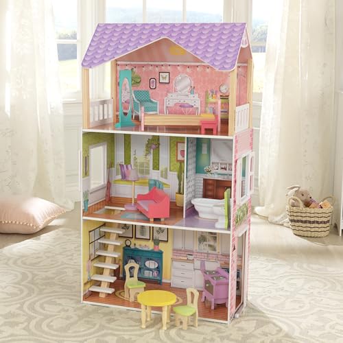 KidKraft Poppy Wooden Dolls House with Furniture and Accessories Included, 3 Storey Play Set for 30 cm/12 Inch Dolls, Kids' Toys, 65959