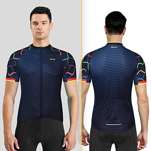 ARSUXEO Men's Cycling Jersey Short Sleeves Mountain Bike Shirt MTB Top Zipper Pockets Reflective ZY845 M