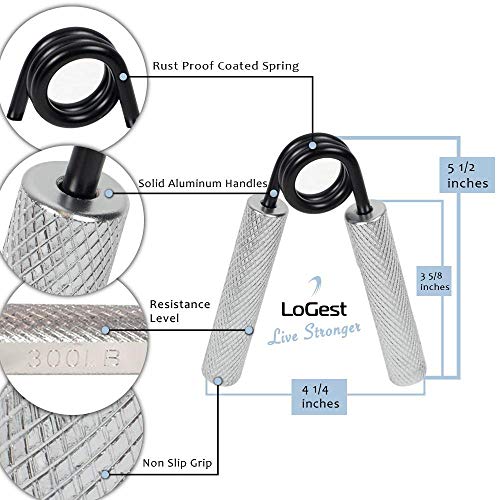 Logest Metal Hand Grip Strengthener 100LB-350LB No Slip Heavy-Duty Grip Strengthener with Gift Box, Great Wrist & Forearm Hand Exerciser, Home Gym, Hand Gripper Grip Strength Trainer (Silver - 100LB)