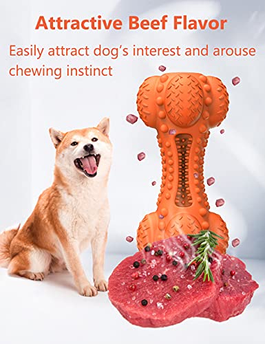 SCHITEC Squeaky Dog Chew Toy for Aggressive Chewers Large Breed, Tough Indestructible Rubber Bone with Toothbrush for Big Medium Dogs Teeth Cleaning