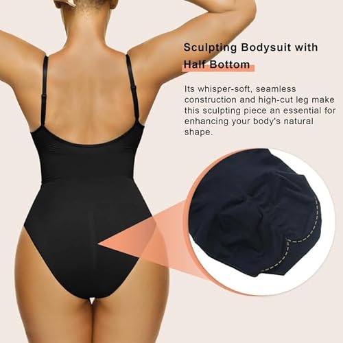 SHAPERX Bodysuit for Women Tummy Control Shapewear Seamless Sculpting Thong  Body Shaper Tank Top, Black Brief, XXS/XS