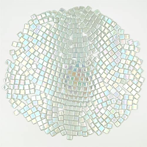 1.1lb Square Crystal Mosaic Tiles, Iridescent Mosaic Glass Tiles for Crafts, Mosaic Pieces DIY Hobbies Children Handmade Jewelry Art Decoration Gifts,525 Pieces (Milky)