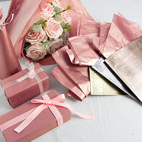 Whaline Rose Gold Tissue Paper Bulk, 100 Sheets Metallic Gift Wrapping Paper for Weddings, Birthday Party, Showers, Arts Crafts, DIY, Christmas