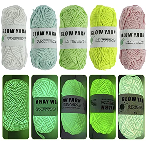 5 Rolls Glow in The Dark Yarn 58 Yard Luminous Yarn for Crocheting Soft Glow Crochet Yarn 5 Colors Glow Yarn Knitting Creative Luminous Knitting Yarn Fluorescent Yarn for DIY Arts Crafts Party