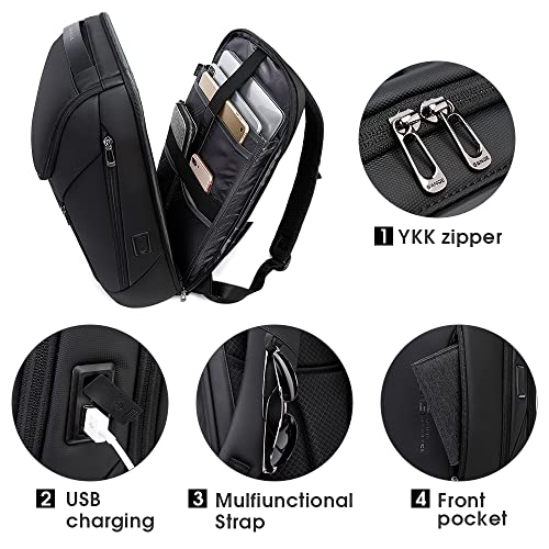 BANGE Business Smart Backpack Waterproof fit 15.6 Inch Laptop Backpack with USB Charging Port,Travel Durable Backpack, Black（two Pocket), Medium, Fashion