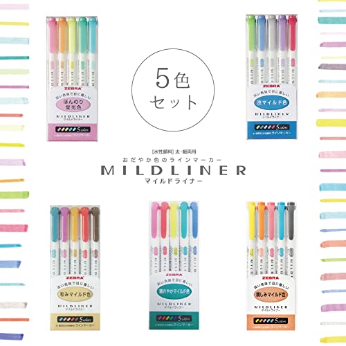 Zebra Highlighter Mildliner, 5 Bright Color Set (WKT7-5C-HC)