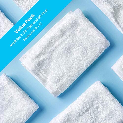 Zeppoli Wash Cloth Kitchen Towels, 24-Pack, 100% Natural Cotton Bath Towels, 12 x 12 Hand Towels, Commercial Grade Washcloth, Machine Washable Cleaning Rags, Wash Cloths for Bathroom
