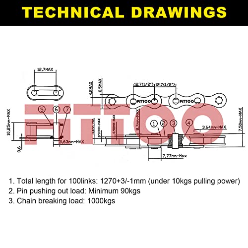 FITTOO Single Speed Bike Chain 1/2 x 1/8 Inch 114 Links, Extra Strong, 1 Speed Bicycle Drive Train with Chain Connector